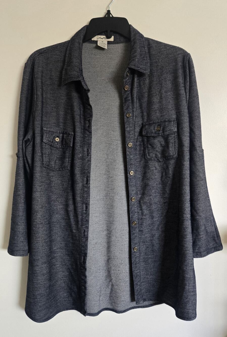 LOVE POTION Dark Gray 3/4 Sleeve Pockets Button Down Shirt Size Medium